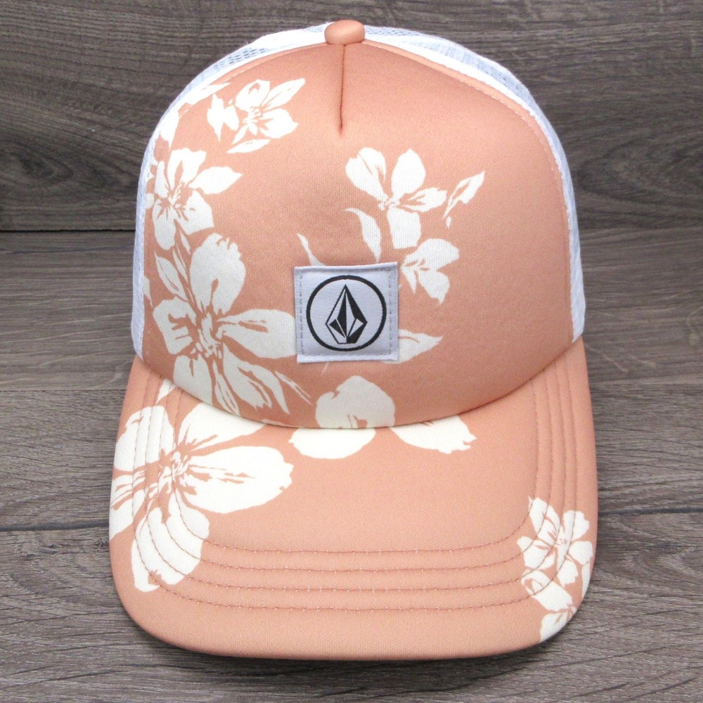 Volcom Hat Cap Womens Foam Front Snap Back Trucker Peach Floral Mesh Surf Skate